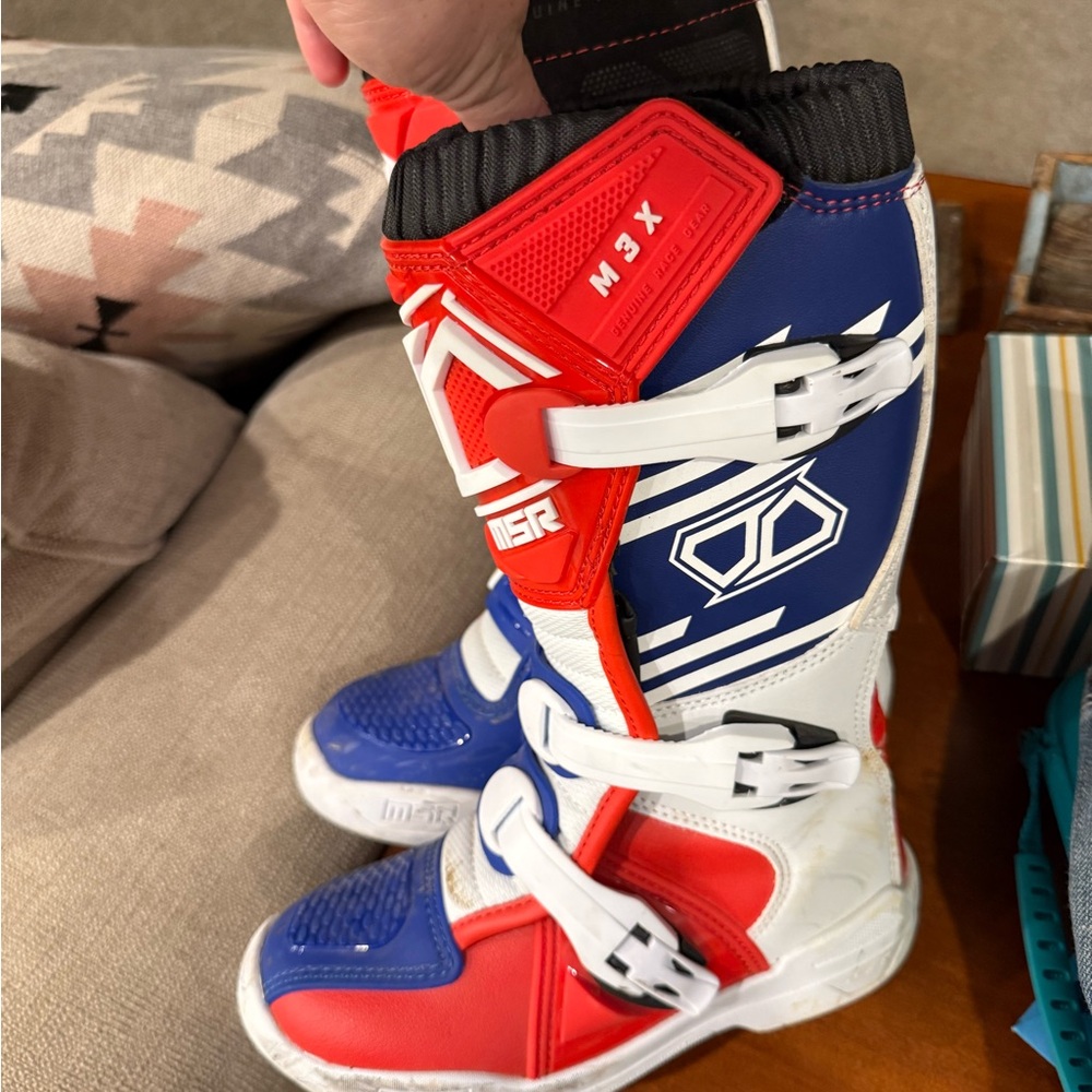 MSR Kids Motocross Boots - Red, Blue, and White